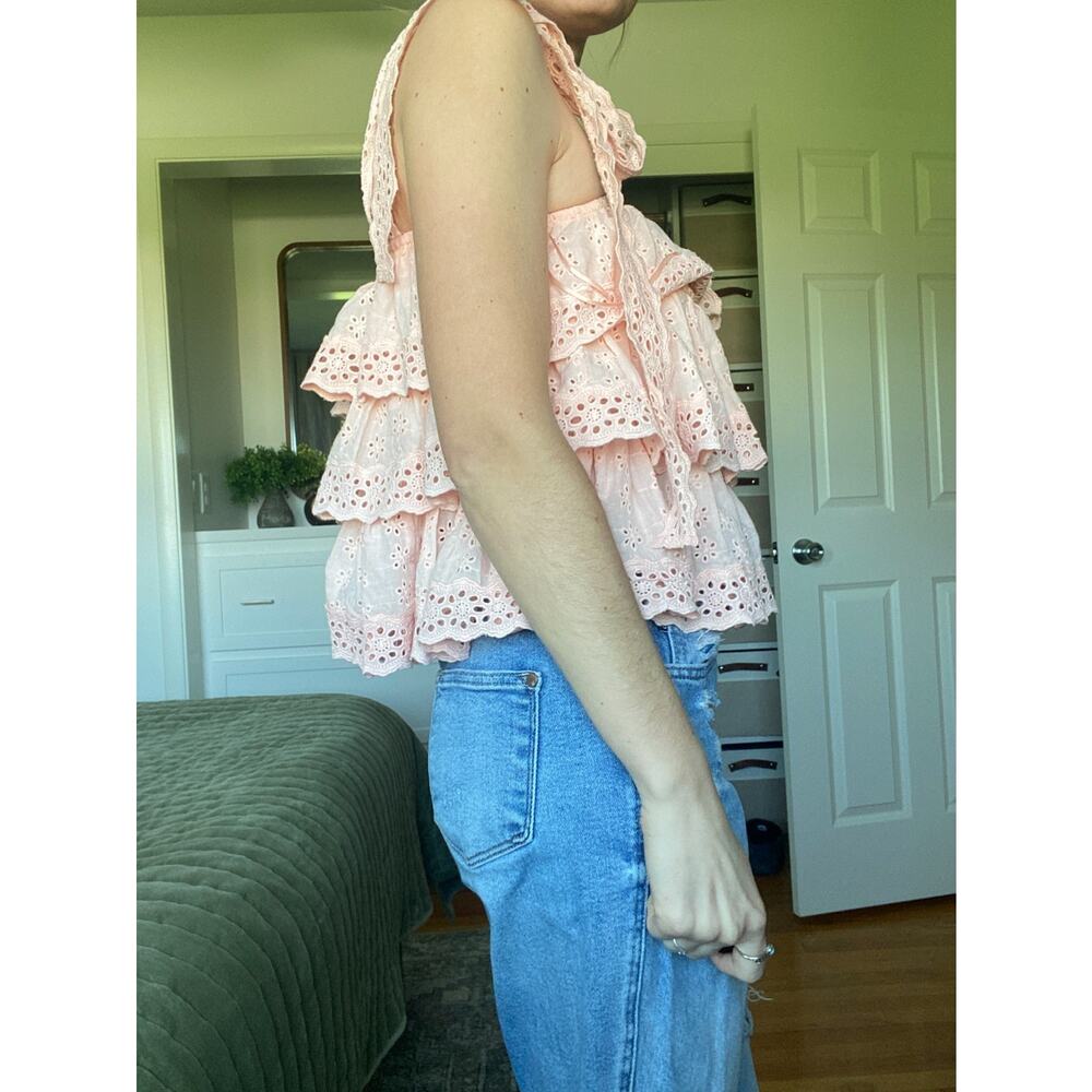Petal and Pup Pink Tanya Eyelet Tiered Ruffle Lace Tank Top Women's XS - Picture 4 of 4
